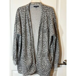 Ocean Drive Womens Grey Leopard Print Open Front Fleece Cardigan Sweater OD-8700